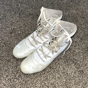 White under armor high top football cleats